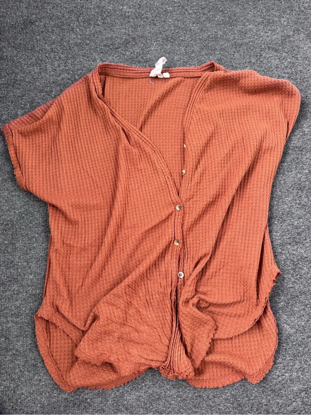Blu Pepper Short-Sleeve Waffle Button-Down Top - Rust